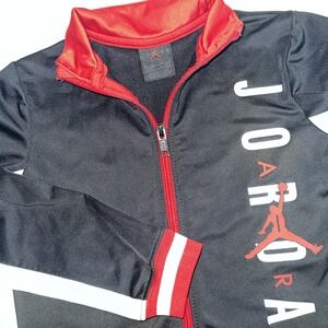 Jordan Brand Red Black Sweatshirt Zip Jacket Air Nike‎ Track Sz 5-6 Kid Med Zip